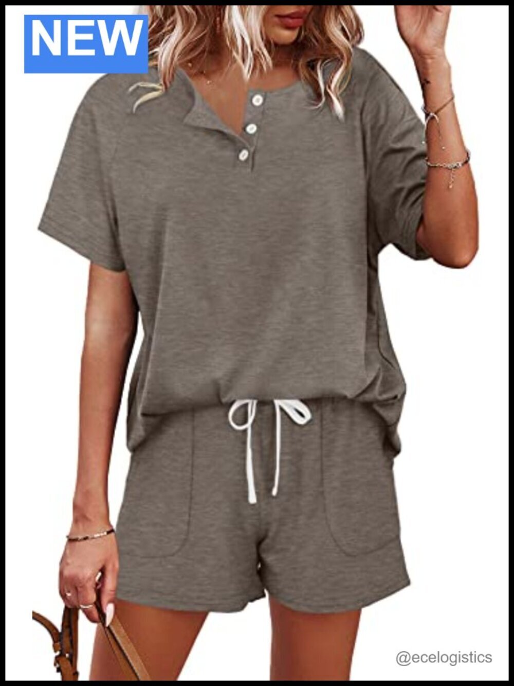 Two Piece Lounge Set Button Down Top and Shorts with Pockets Soft Comfy
